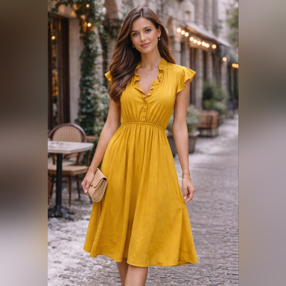 Chic Yellow Midi Dress